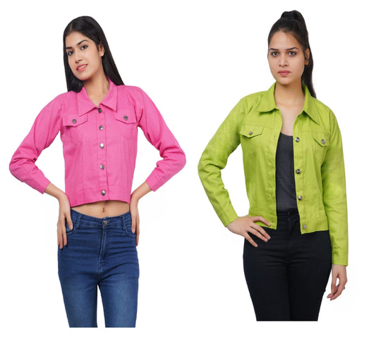 Trendzmy Full Sleeve Pink And Perrot Green Solid Women Jacket XXXL