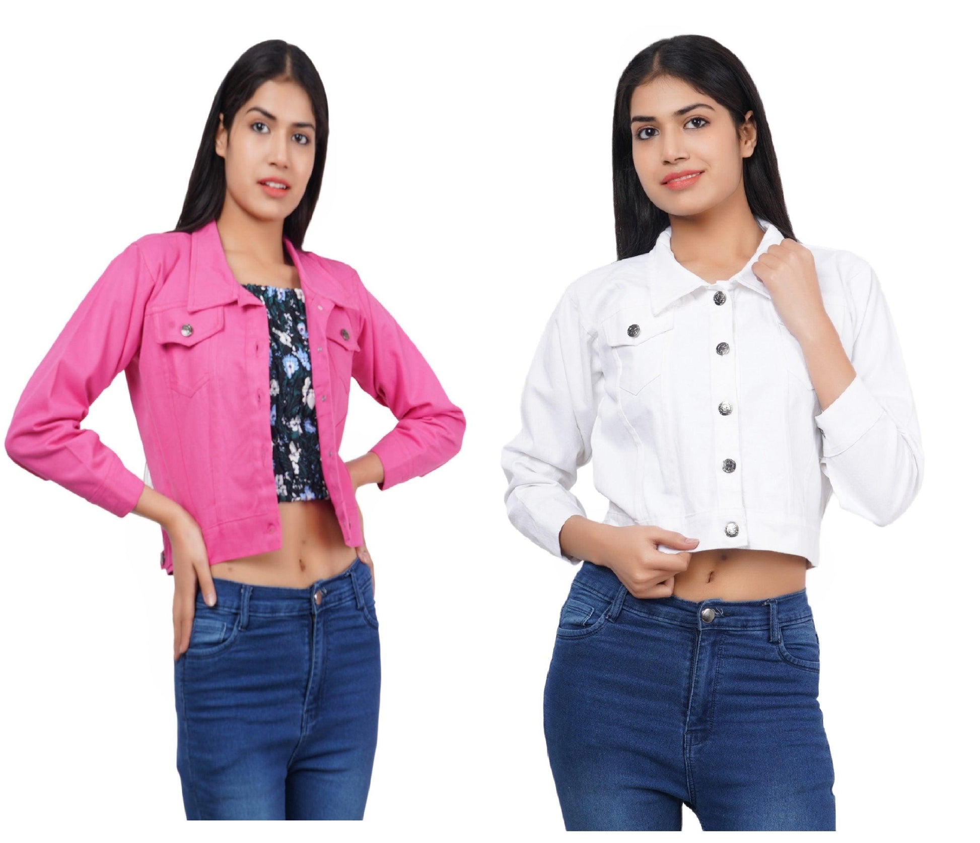 Trendzmy Full Sleeve Pink And White Solid Women Jacket XXXL