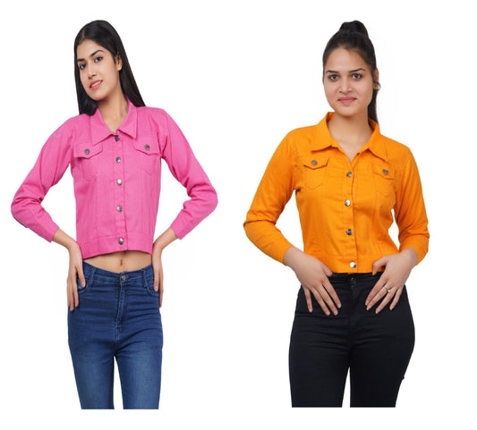 Trendzmy Full Sleeve Pink And Yellow Solid Women Jacket XXXL