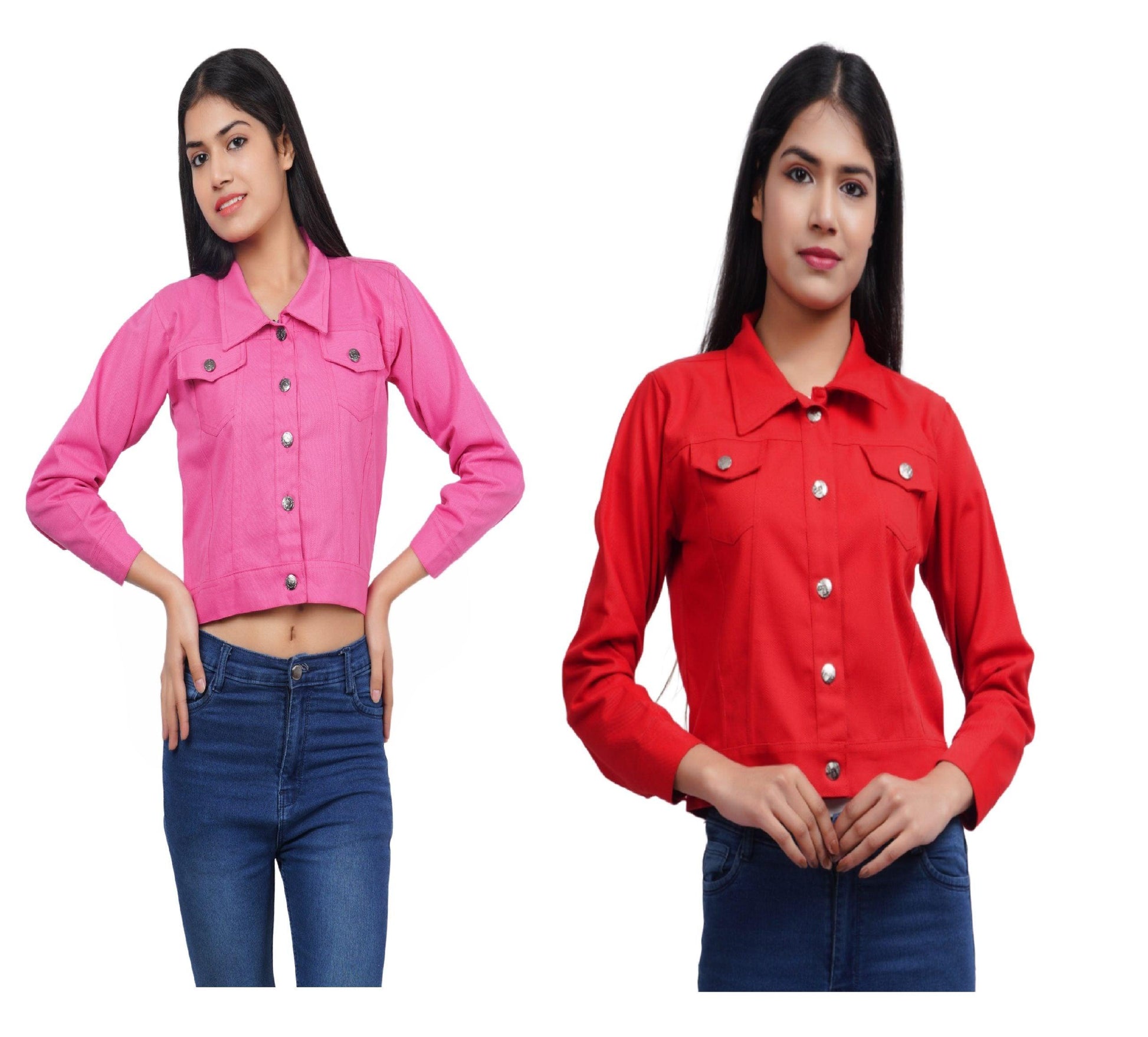 Trendzmy Full Sleeve Pink And Red Solid Women Jacket XXXL