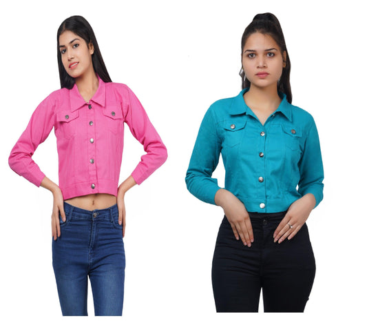 Trendzmy Full Sleeve Pink And Sky Blue Solid Women Jacket XXXL