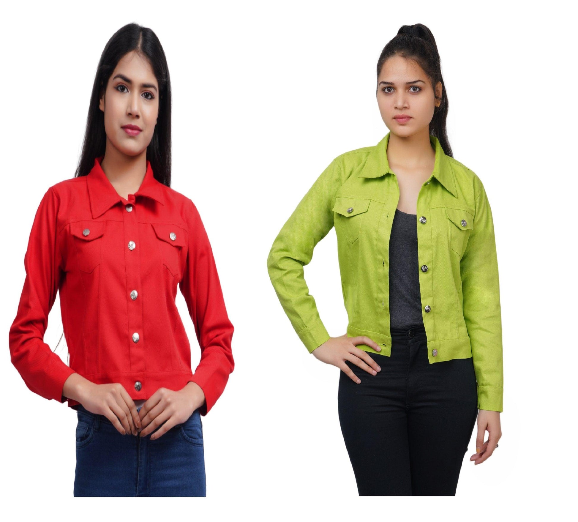 Trendzmy Full Sleeve Red And Perrot Green Solid Women Jacket XXXL