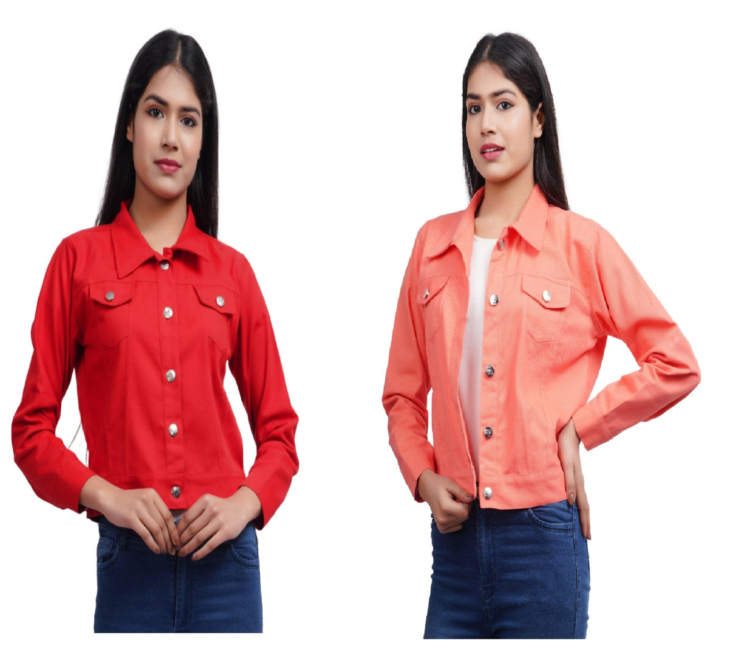 Trendzmy Full Sleeve Red And Peach Solid Women Jacket XXXL