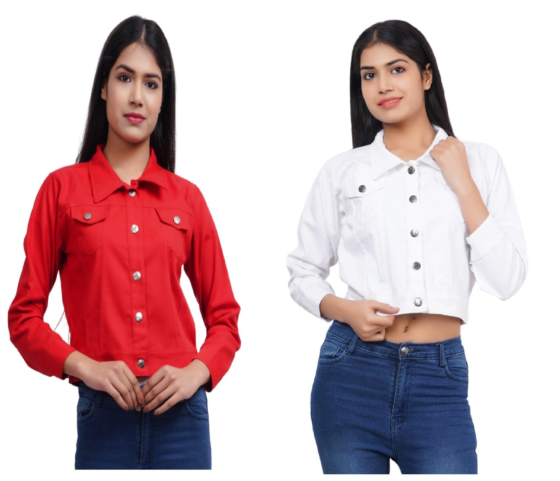 Trendzmy Full Sleeve Red And White Solid Women Jacket XXXL