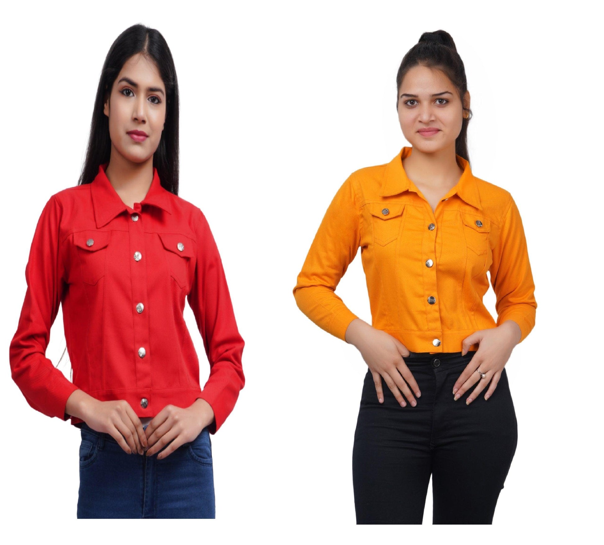 Trendzmy Full Sleeve Red And Yellow Solid Women Jacket XXXL