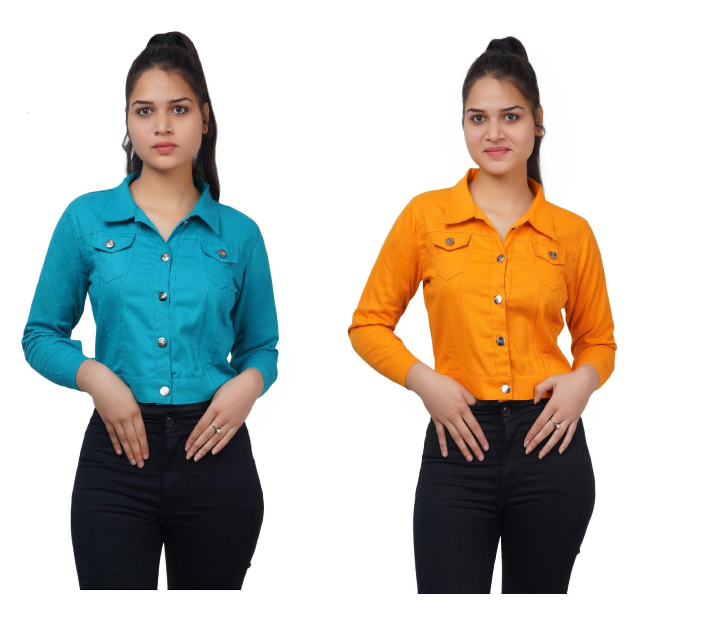 Trendzmy Full Sleeve Sky Blue And Yellow Solid Women Jacket XXXL