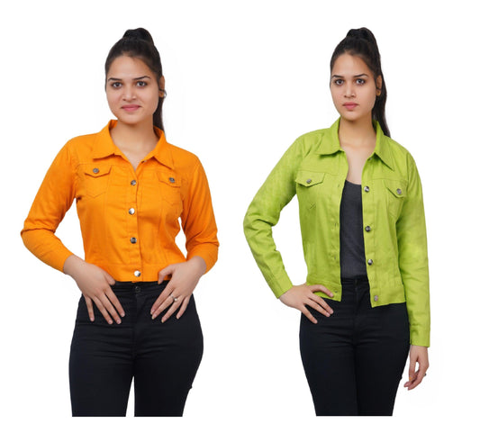 Trendzmy Full Sleeve Yellow And Perrot Green Solid Women Jacket XXXL